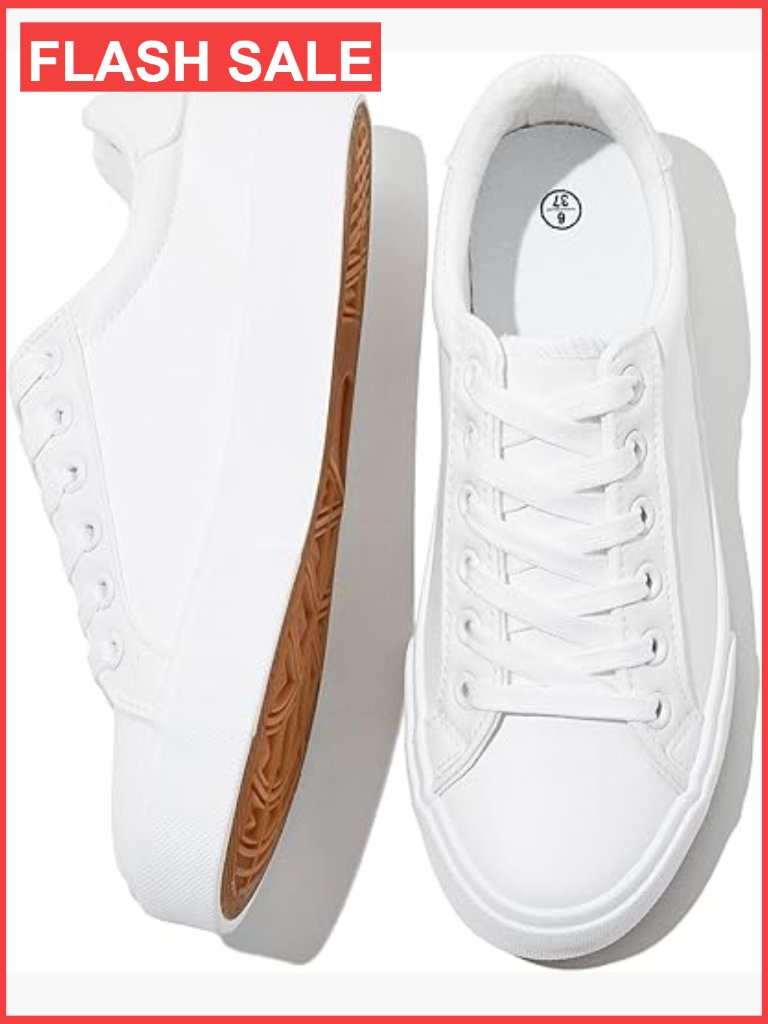 White Pu Leather Sneakers Lace-Up Casual Walking Tennis Shoe